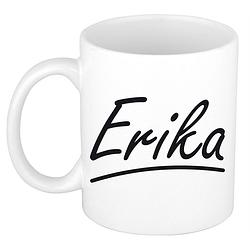 Foto van Naam cadeau mok / beker erika met sierlijke letters 300 ml - naam mokken