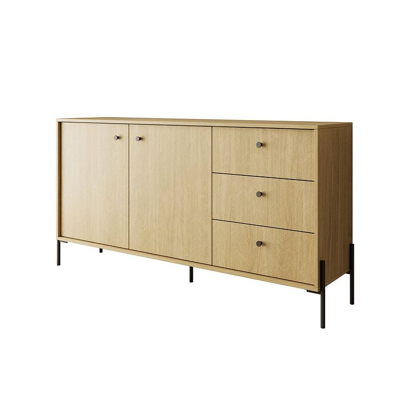 Foto van Meubella dressoir solid - eiken - 156 cm - 3 lades