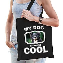 Foto van Katoenen tasje my dog is serious cool zwart - border collie honden cadeau tas - feest boodschappentassen