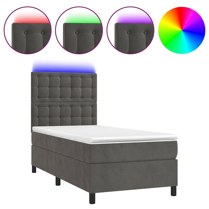 Foto van The living store bed boxspring - donkergrijs fluwelen bed - 203 x 100 x 118/128 cm - met led