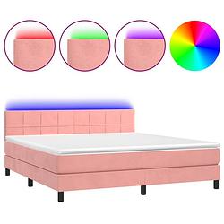 Foto van The living store boxspring met matras en led fluweel roze 180x200 cm - bed