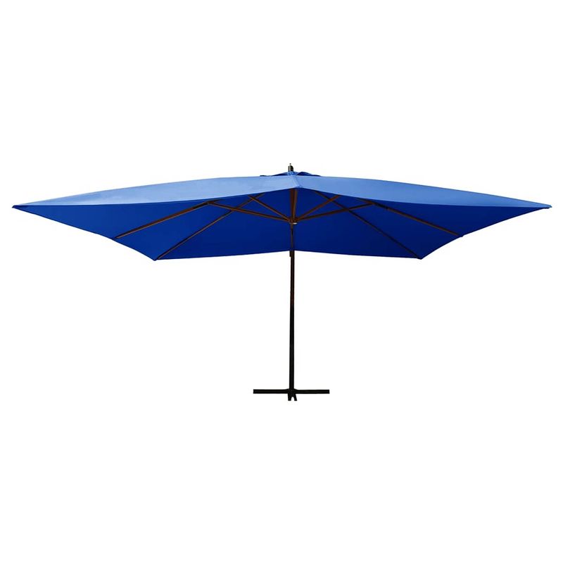 Foto van The living store zweefparasol azuurblauw 400x300 cm - uv-beschermend polyester - massief hardhouten frame