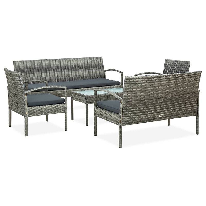 Foto van Vidaxl 5-delige loungeset met kussens poly rattan grijs