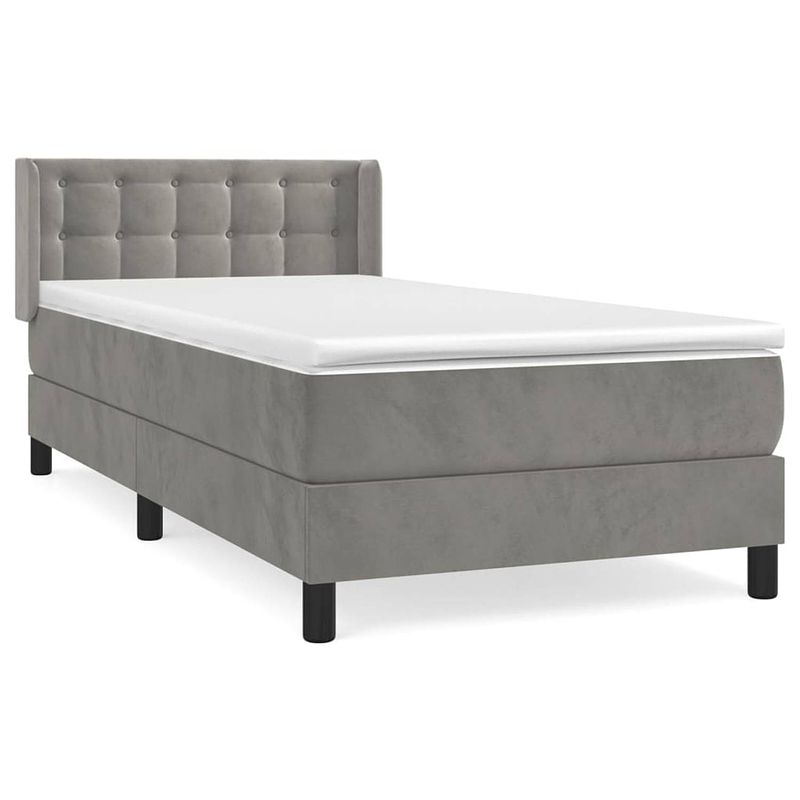 Foto van The living store boxspringbed - comfort - bed - 203 x 93 x 78/88 cm - lichtgrijs - fluweel - pocketvering matras -