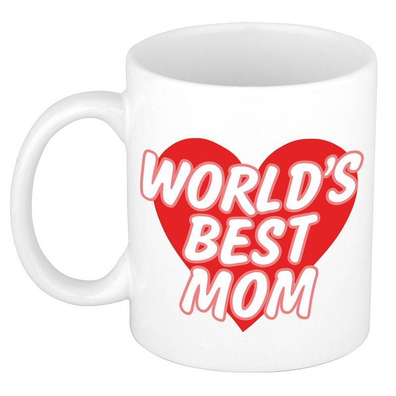 Foto van Worlds best mom kado mok / beker wit met rood hart - moederdag / verjaardag - feest mokken