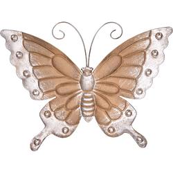 Foto van Metalen vlinder lichtbruin/brons 29 x 24 cm tuin decoratie - tuinbeelden