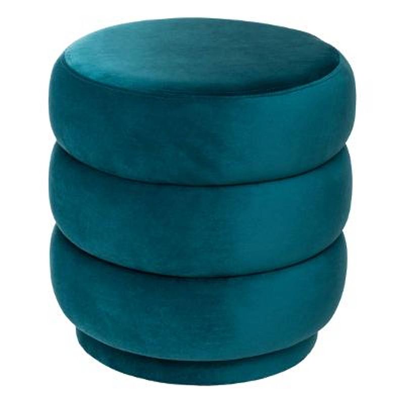 Foto van Casa di elturo velvet poef donut - petrol blauw - ø 40 cm x h 40 cm