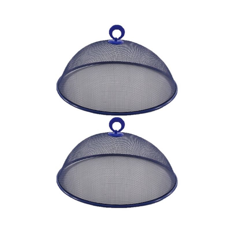 Foto van Set van 2x stuks metalen vliegenkappen/voedselkappen blauw rond 30 cm - ongedierte - vliegenkap