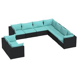 Foto van Vidaxl 9-delige loungeset met kussens poly rattan zwart