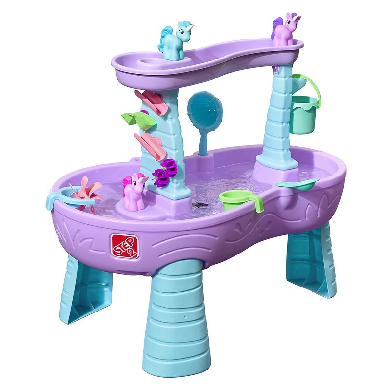Foto van Step2 watertafel rain shower splash unicorns / eenhoorns met 13-delig accessoireset waterspeelgoed voor kind
