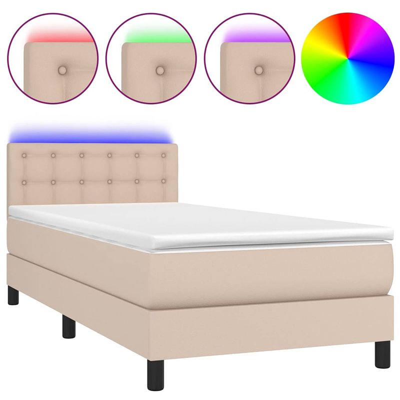 Foto van The living store boxspring bed - cappuccino - kunstleer - 203 x 100 x 78/88 cm - inclusief matras en led