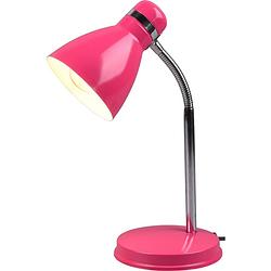 Foto van Led bureaulamp - tafelverlichting - trion himaya - e27 fitting - rond - mat roze - aluminium