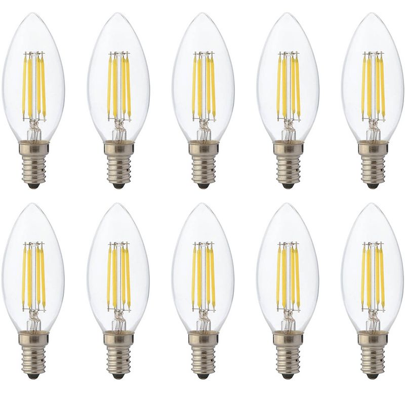Foto van Led lamp 10 pack - kaarslamp - filament - e14 fitting - 6w dimbaar - warm wit 2700k