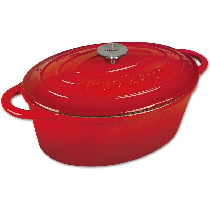 Foto van Kinghoff 1530 - gietijzeren braadpan - ovaal - 30cm - 4,5l - rood - emaille