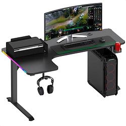 Foto van Avalo gaming bureau - 160x100x75 cm - l vormig hoekbureau - game desk met led verlichting - tafel - zwart