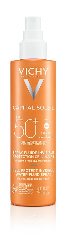 Foto van Vichy capital soleil cell protect fluïde spray spf50+ - zonnebrand voor lichaam en gezicht