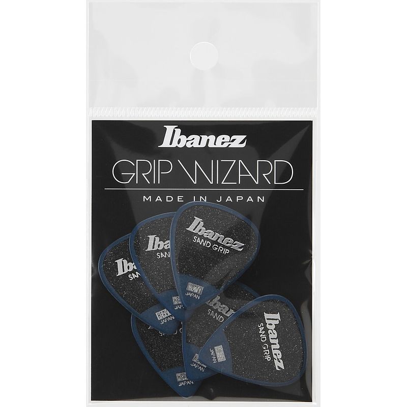 Foto van Ibanez ppa14hsgdb grip wizard series sand grip plectrumset 6-pack teardrop blauw heavy