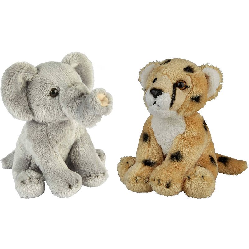 Foto van Safari dieren serie pluche knuffels 2x stuks - olifant en cheetah van 15 cm - knuffeldier