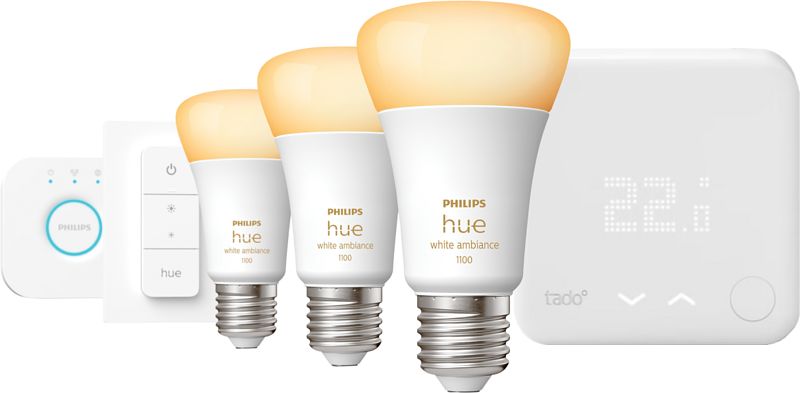 Foto van Tado thermostaat v3+ startpakket + philips hue white ambiance e27 startpakket