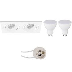 Foto van Led spot set - pragmi borny pro - gu10 fitting - inbouw rechthoek dubbel - mat wit - 6w - natuurlijk wit 4200k -