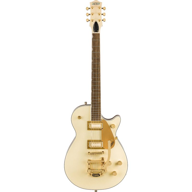 Foto van Gretsch electromatic ltd pristine jet white gold elektrische gitaar