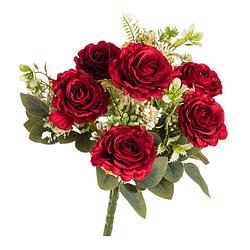 Foto van Chaks rozen kunstbloemen boeket - 6x - rood - h43 cm - kunstbloemen