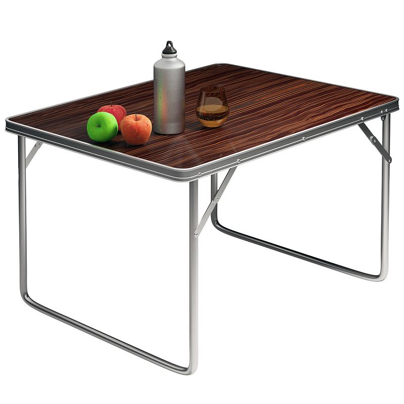 Foto van Dba campingtafel houtlook aluminium 80x60x70cm opvouwbaar