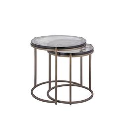 Foto van Ptmd youke brass iron sidetable smoky glass round sv2