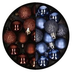 Foto van Kerstballen mini - 40x st - donkerblauw en donkerbruin - 3 cm - kunststoff - kerstbal