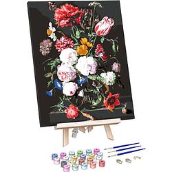 Foto van Rubye® schilderen op nummer volwassenen - bloemen in vaas - met canvas schildersdoek en penselen - 40x50cm