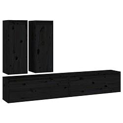 Foto van The living store televisiemeubel - klassiek design - massief grenenhout - 100x30x35cm - 30x30x80cm - zwart
