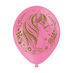 Foto van Amscan feestballonnen eenhoorn roze 6 stuks 27,5 cm