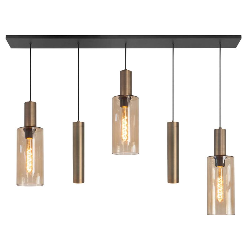 Foto van Highlight hanglamp perugia 3+2 lichts l 120 cm zwart amber