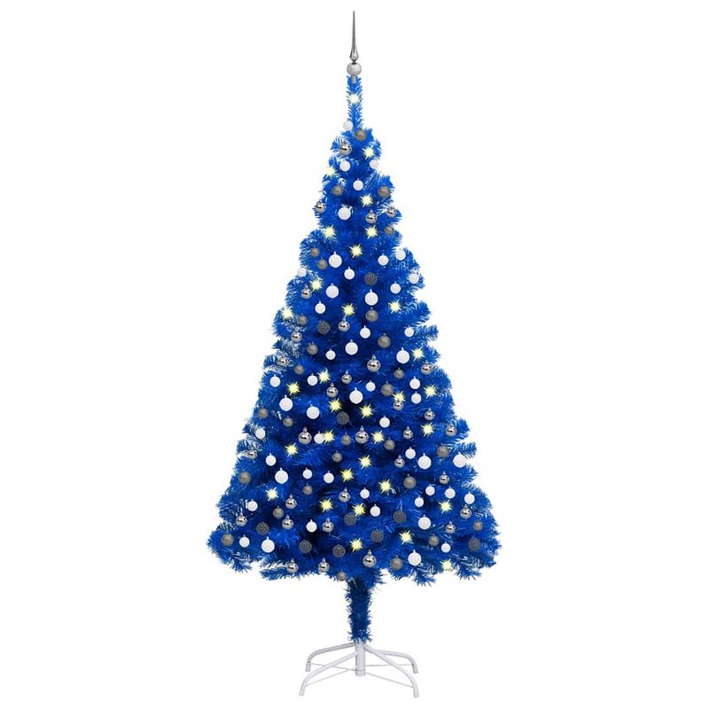 Foto van Vidaxl kunstkerstboom met led's en kerstballen 210 cm pvc blauw