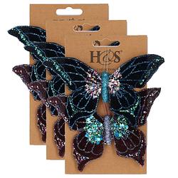 Foto van 6x stuks kunststof decoratie vlinders op clip paars en blauw 10 x 15 cm - kunstbloemen
