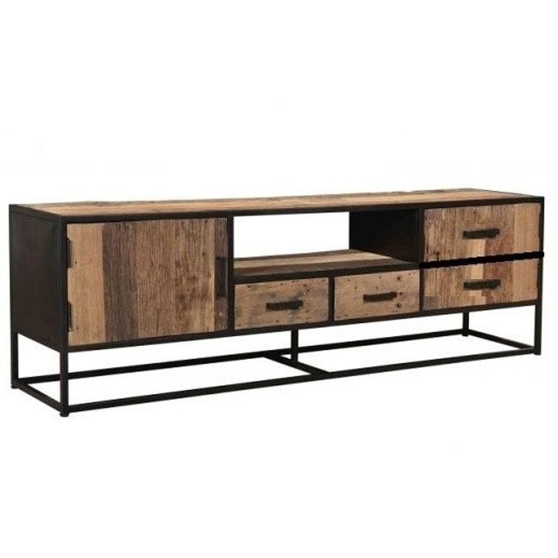 Foto van Dimehouse industrieel tv meubel rayan - metaal - zwart - sleeper wood