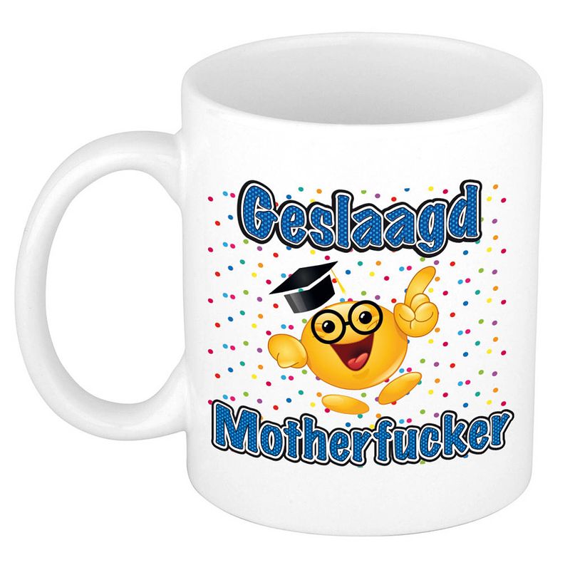 Foto van Geslaagd cadeau mok - geslaagd motherfucker - keramiek - ca. 300 ml - feest mokken