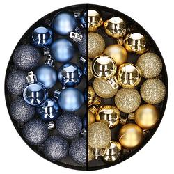 Foto van 40x stuks kleine kunststof kerstballen donkerblauw en goud 3 cm - kerstbal