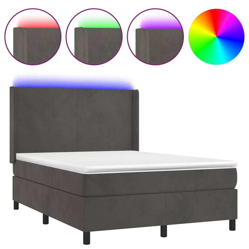 Foto van The living store boxspring donkergrijs fluweel 140x190 - led matras