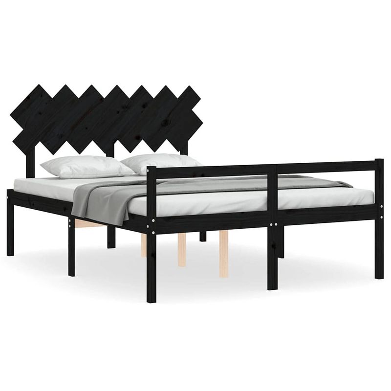 Foto van The living store massief grenenhouten bedframe - functioneel - bedframe - 205.5 x 155.5 x 81 cm - zwart