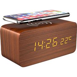 Foto van Gadgy digitale wekker met draadloze oplader - houten wekker met eco stand - alarmklok met temperatuur datum en tijd