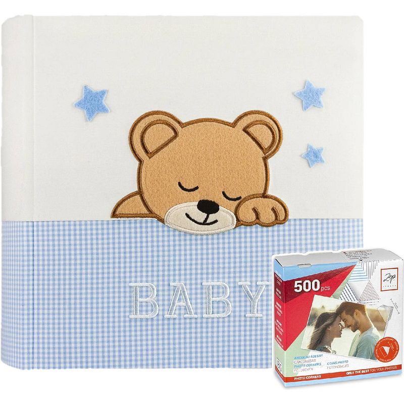 Foto van Luxe fotoboek/fotoalbum elisa baby jongetje met 20 paginas blauw 33 x 33 x 4 cm inclusief plakkers - fotoalbums