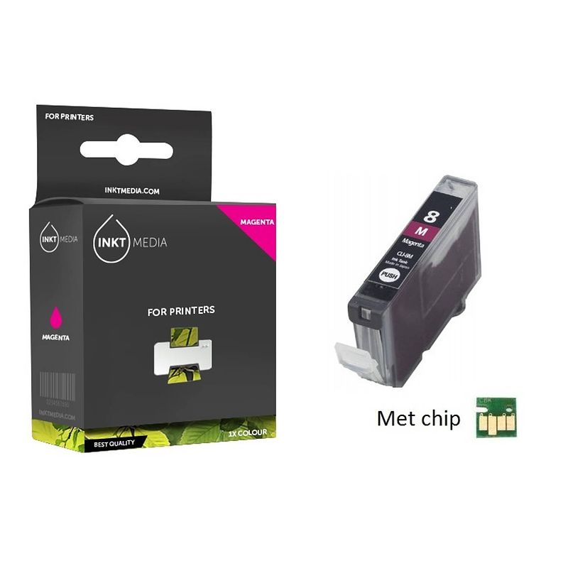 Foto van Inktmedia® -navulinkt - geschikt canon cli-8m inktcartridge magenta met chip - navul inkt - refill inkt