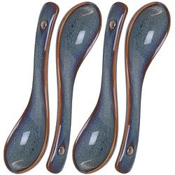 Foto van 4x stuks soeplepels blauw 14 cm van aardewerk - soeplepels