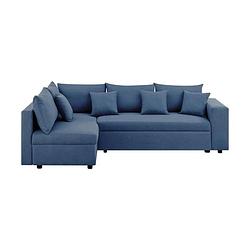 Foto van Owens omkeerbare hoekbank links - opbergkist - 4 kussens - blauw - 250 x 163 x 88 cm