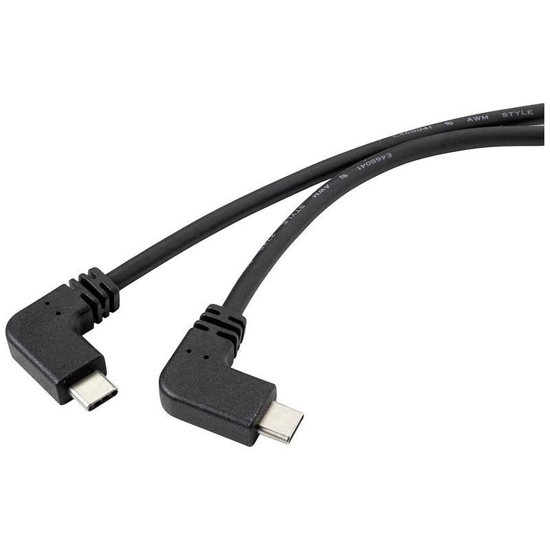 Foto van Renkforce usb-kabel usb 3.2 gen2 (usb 3.1 gen2) usb-c stekker, usb-c stekker 1.20 m zwart 90° haaks naar links rf-4633064