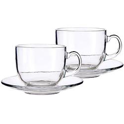 Foto van Set van 12x stuks theeglazen/koffieglazen met schotel 450 ml - koffie- en theeglazen