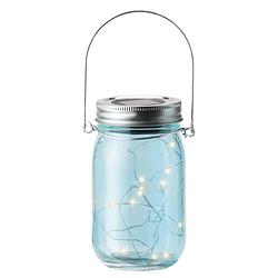 Foto van Solar lamp pot met deksel blauw glas 14 cm - lantaarns