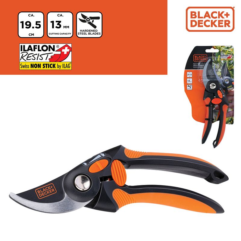 Foto van Black+decker snoeischaar 13 mm - takkenschaar ergonomische handgreep - zwart