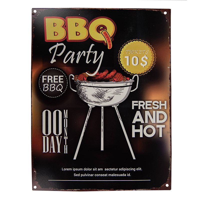 Foto van Clayre & eef tekstbord 25x33 cm zwart geel ijzer bbq party wandbord spreuk wandplaat zwart wandbord spreuk